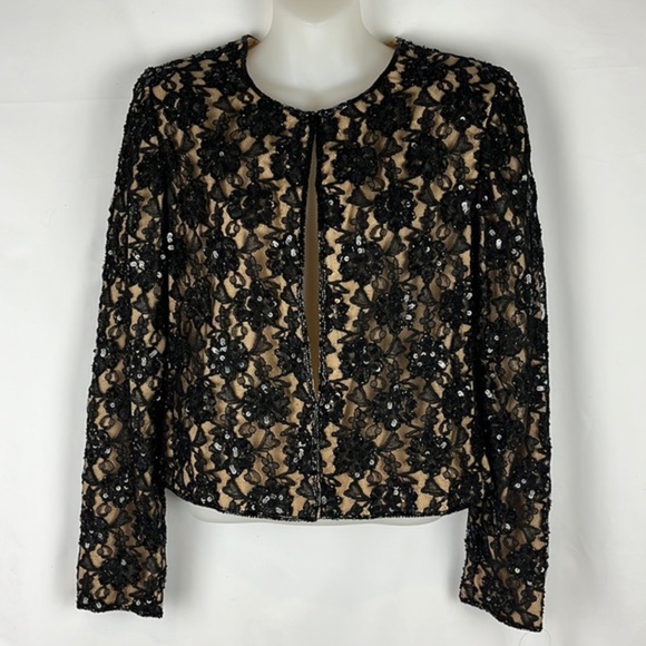 Andretta Donatello Black Lace Sequin Jacket & Tank Top Formal Set 2 Pieces Sz S - Picture 6 of 16